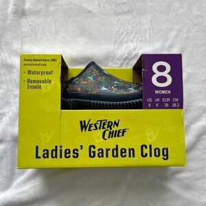 Western Chief Women's Garden Rain Clog Size 8 Blue/Hummingbirds NEW